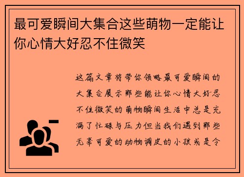 最可爱瞬间大集合这些萌物一定能让你心情大好忍不住微笑